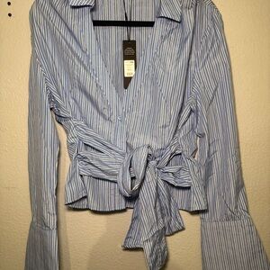 Fashion Nova Blue and White Striped Blouse